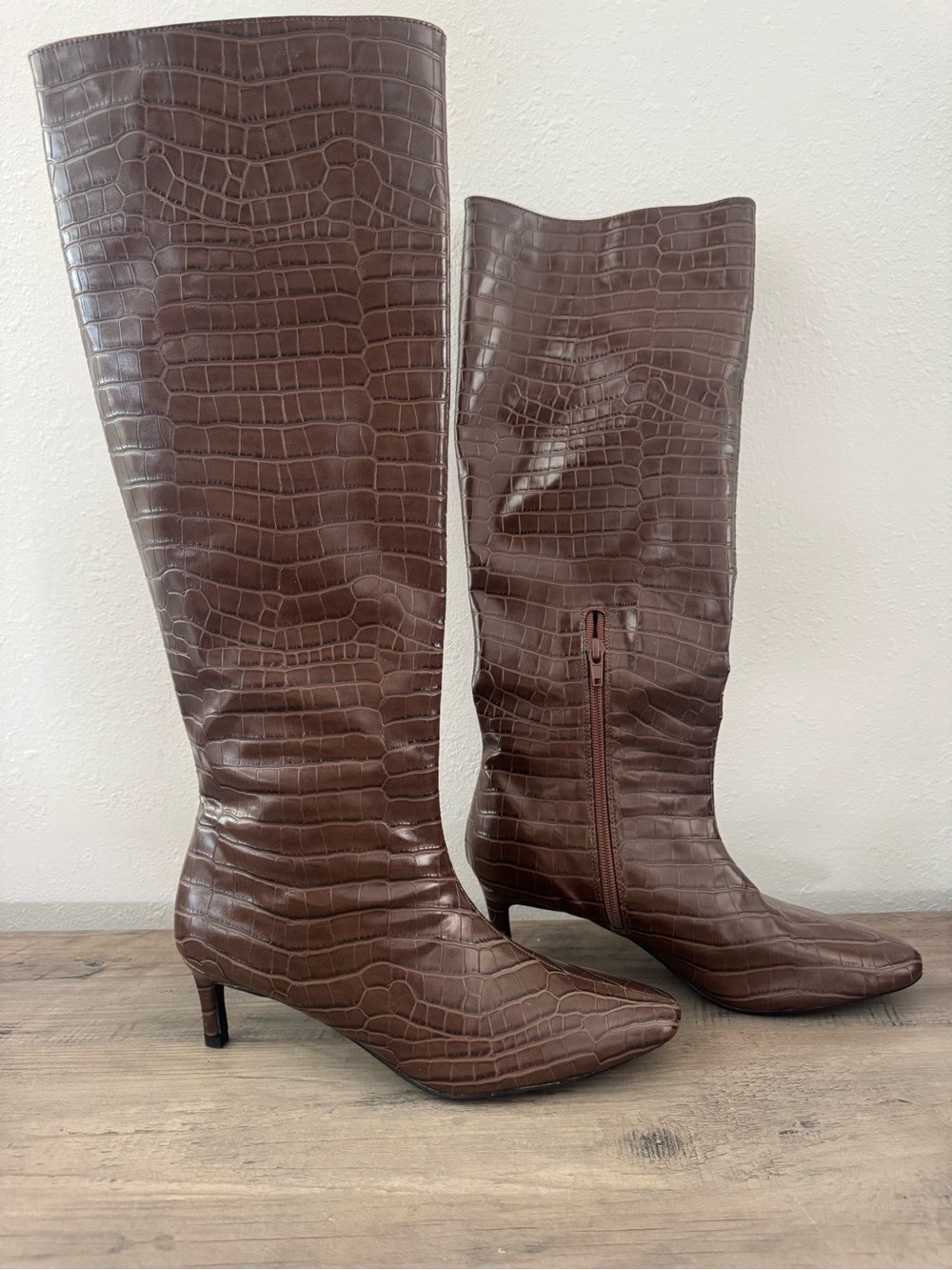 Lulu's Brown Croc-Embossed Boots